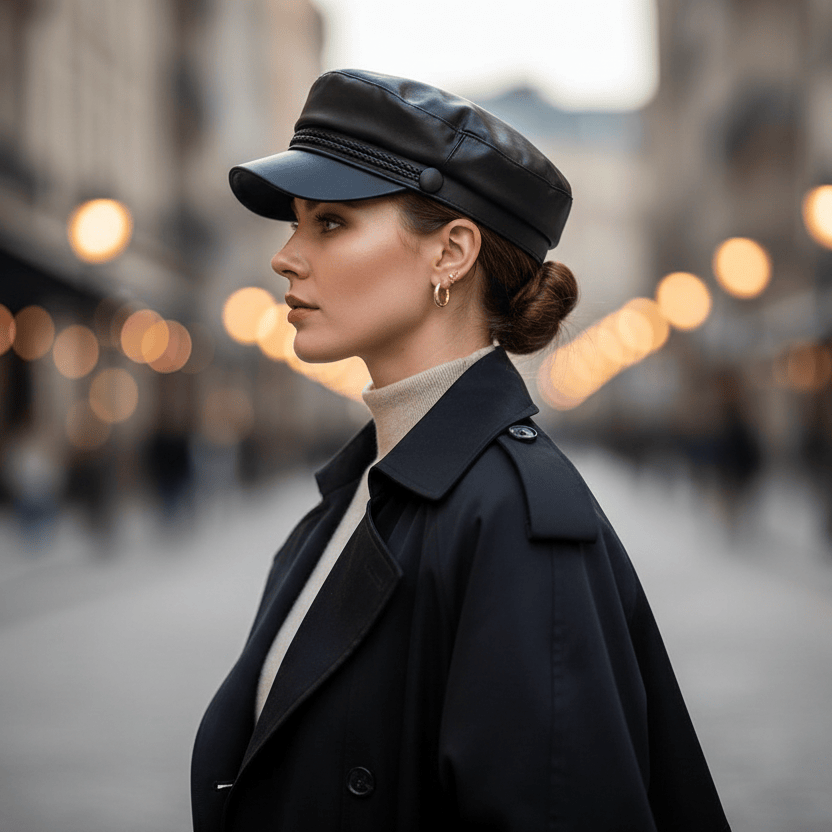 Béret Casquette Gavroche Femme Cuir Image