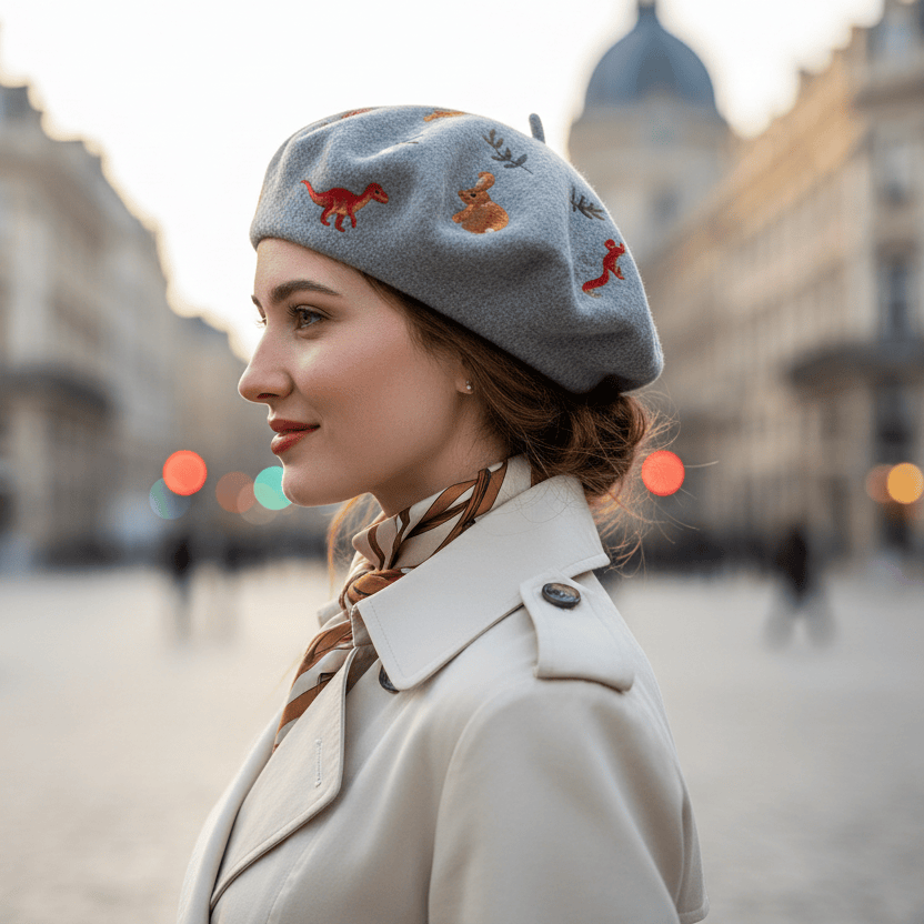 Béret Femme Coton à Motif Image