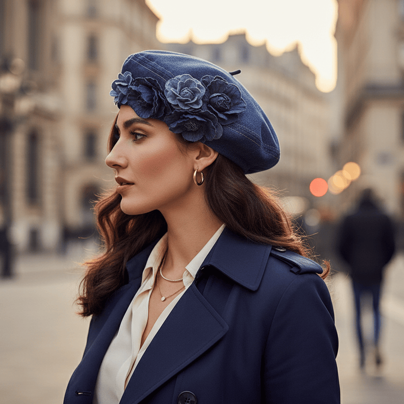 Béret Femme en Jean Fleur Image
