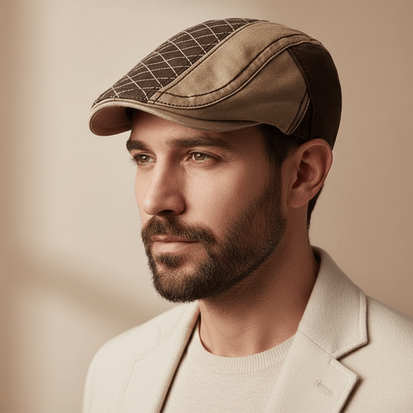 Béret Homme Bicolore en Coton avec Surpiqûres Image