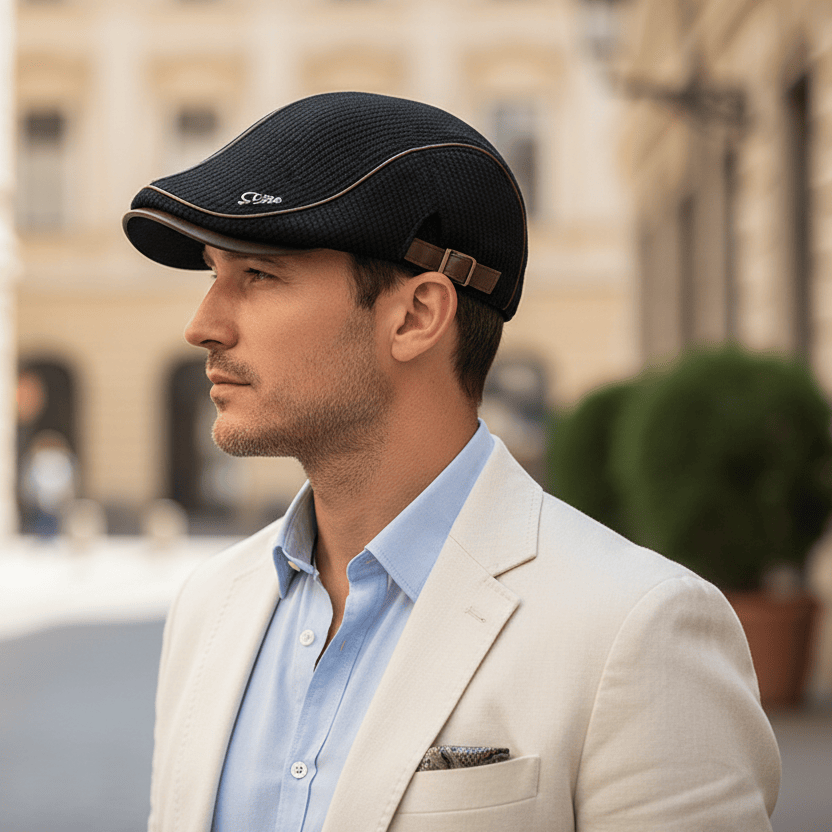 Béret Homme Coton Maille avec Bordure en Cuir Réglable Image
