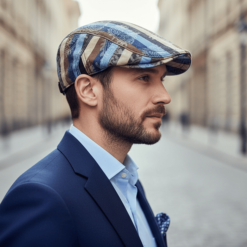Béret Homme en Coton Rayée Multicolore Image