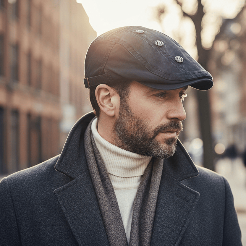 Béret Homme Réglable en Coton avec Broderie et Boutons Image