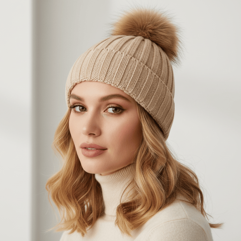 Bonnet Femme en Maille Classique avec Pompon
