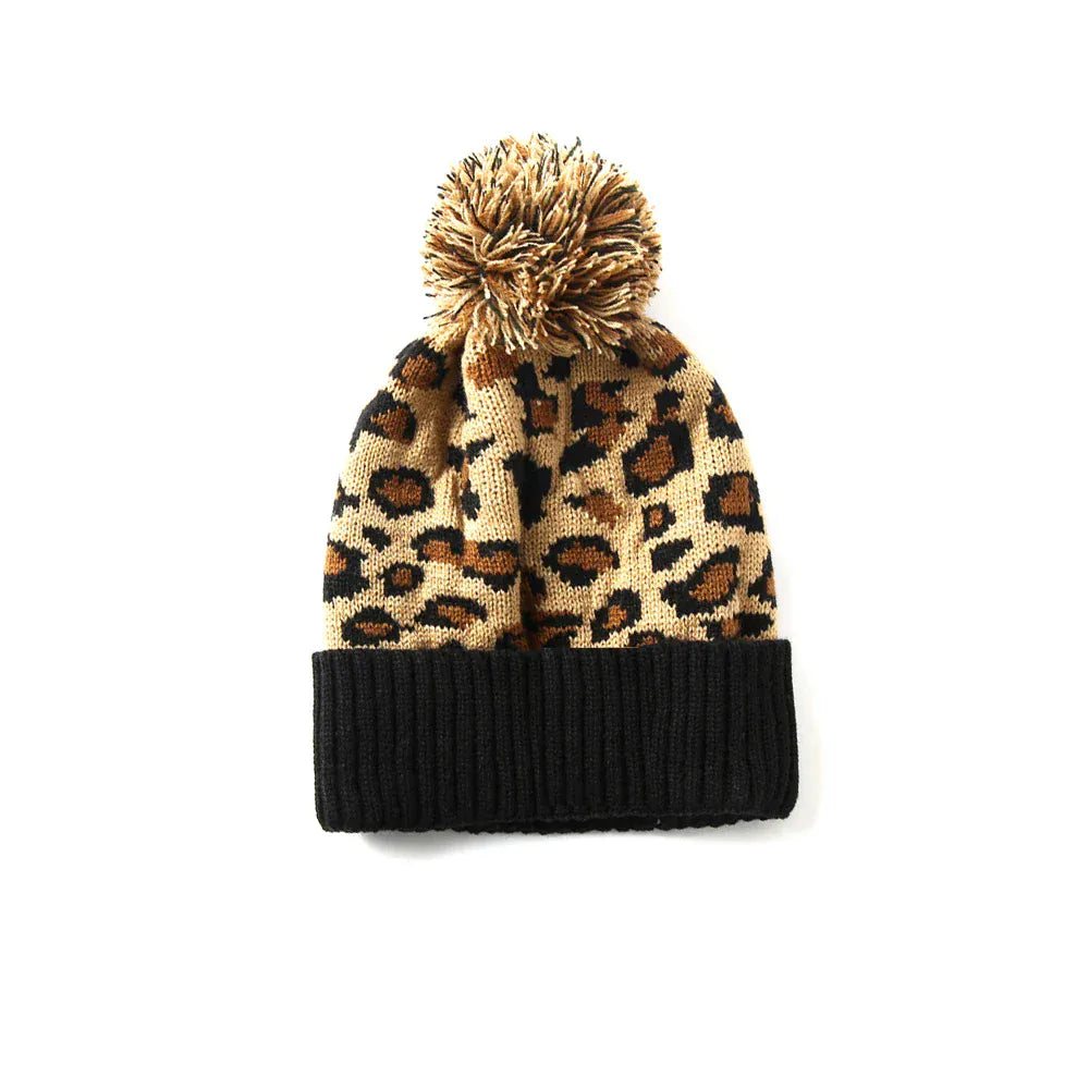 Bonnet Femme Léopard avec Pompon Douillet