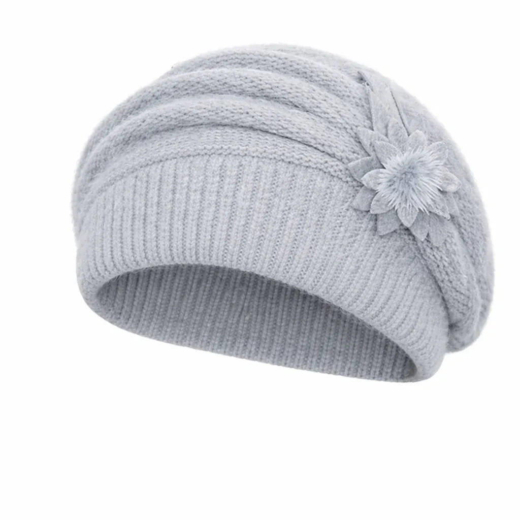 Bonnet Femme Tricoté Fleur Élégante