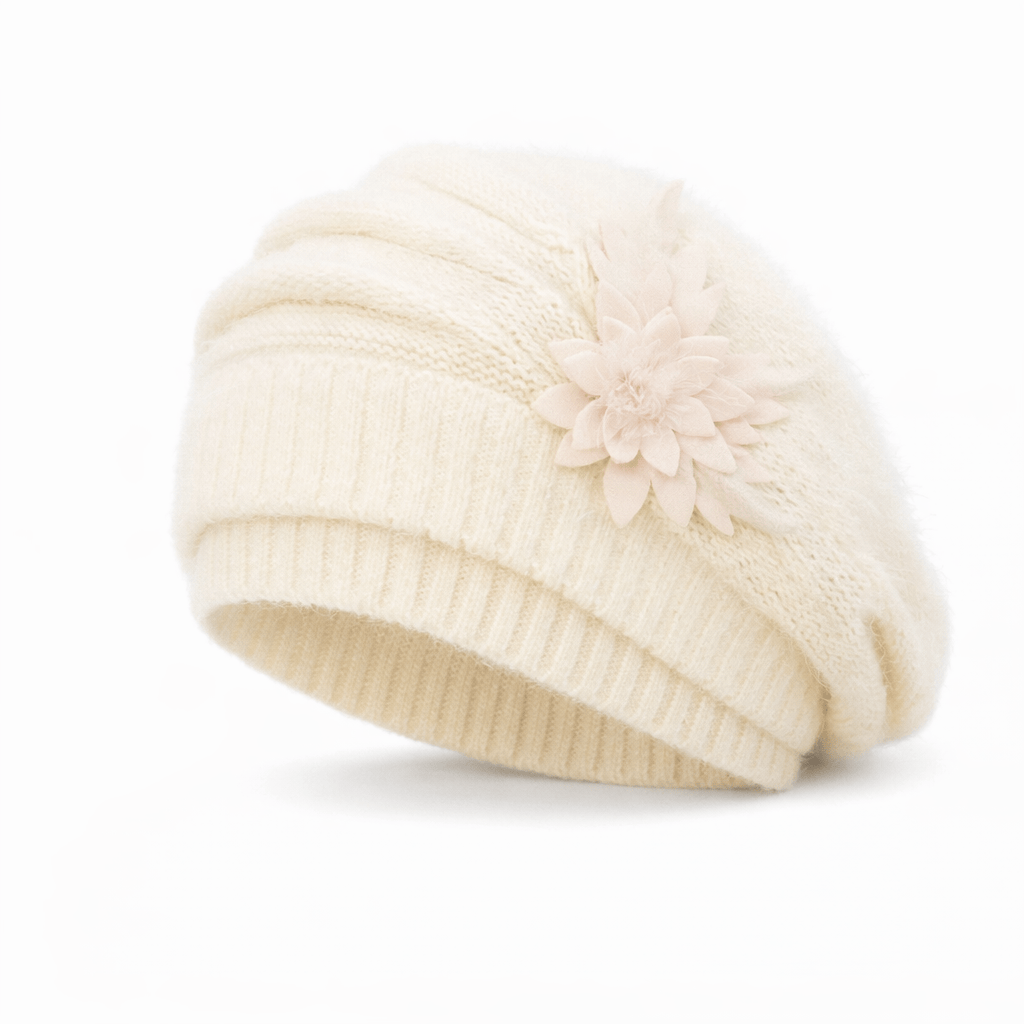 Bonnet Femme Tricoté Fleur Élégante
