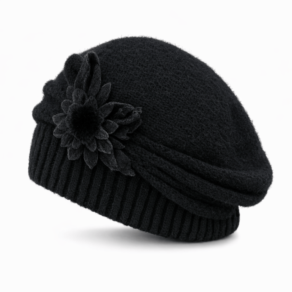 Bonnet Femme Tricoté Fleur Élégante