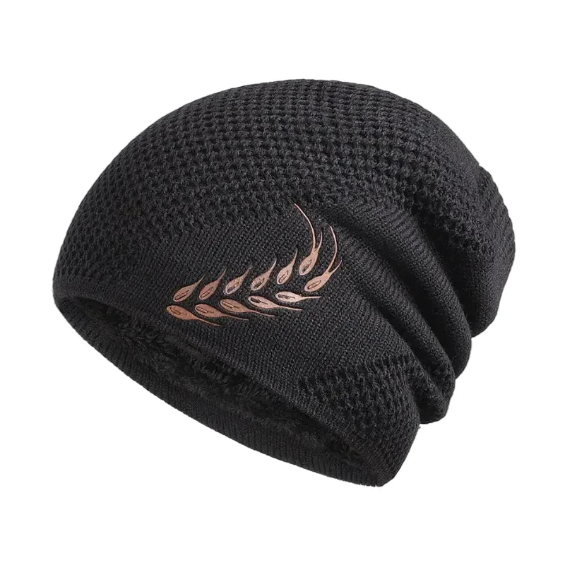 Bonnet Long en Maille avec Broderie Feuille