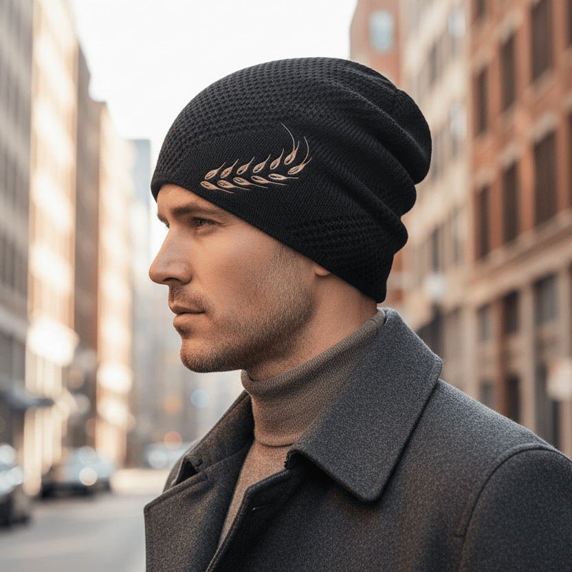 Bonnet Long en Maille avec Broderie Feuille Image