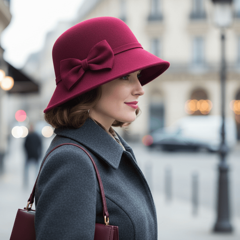 Chapeau Melon Cloche Femme Noeud Suede Image