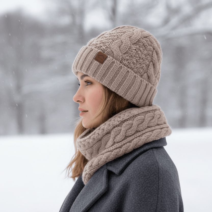 Ensemble Bonnet Femme et Écharpe Tricoté Image